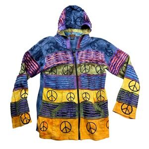 Rising International Medium Full Zip Hoodie 100% Cotton Eclectic Boho‎ Hippie